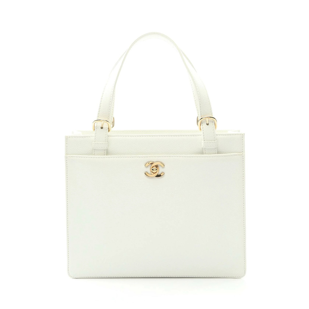 Chanel Coco Mark Handbag Leather Grained Calfskin White